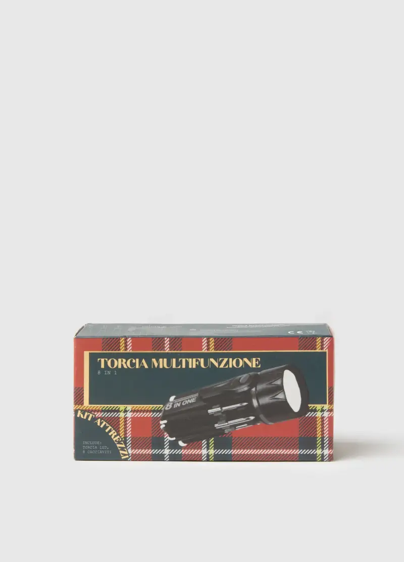 Kit Attrezzi Torcia Multifunzione Nera E Cacciaviti, Uomo, Multicolor