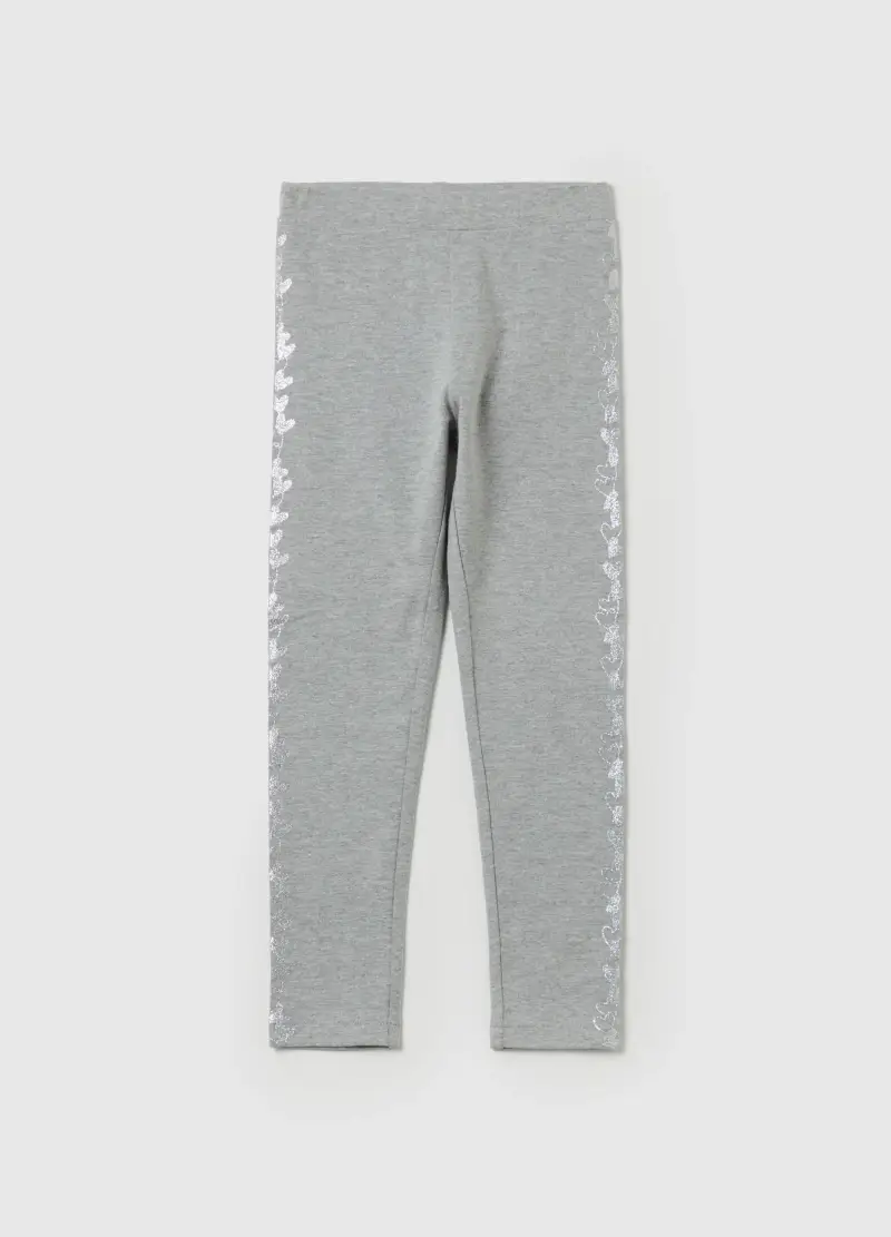 Leggings Con Stampa Glitterata, Bambina, Grigio