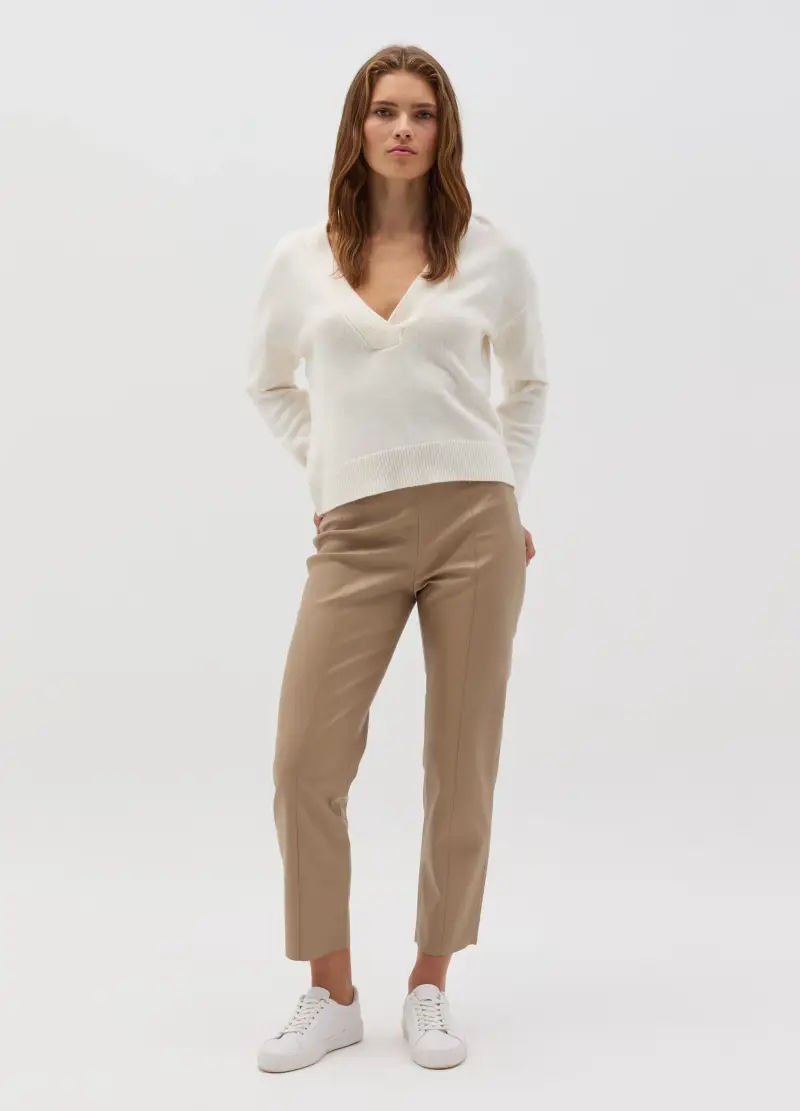 Leggings Cropped Effetto Lucido, Donna, Beige