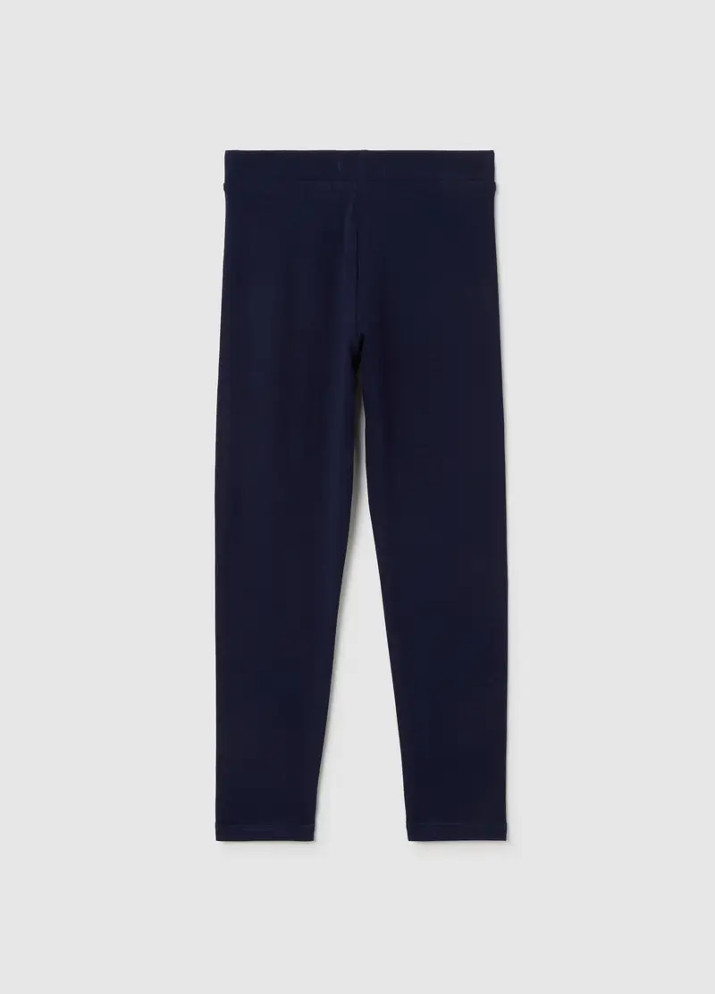 Leggings Da Bambina In Cotone Elasticizzato Blu Con Strass, Blu miniatura 2