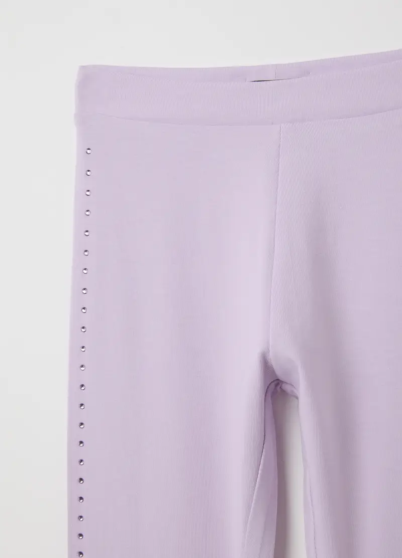 Leggings Da Bambina In Cotone Viola Con Strass, Viola miniatura 3