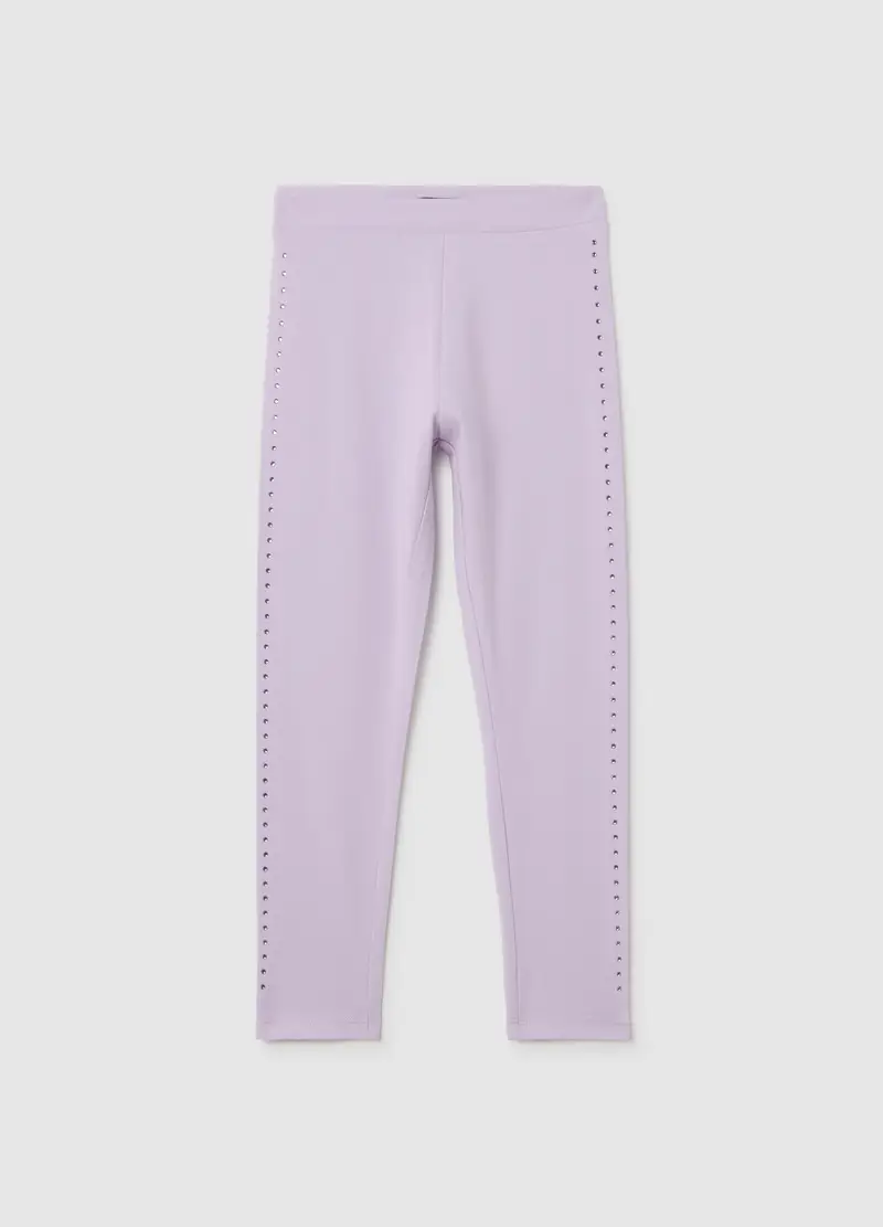 Leggings Da Bambina In Cotone Viola Con Strass, Viola