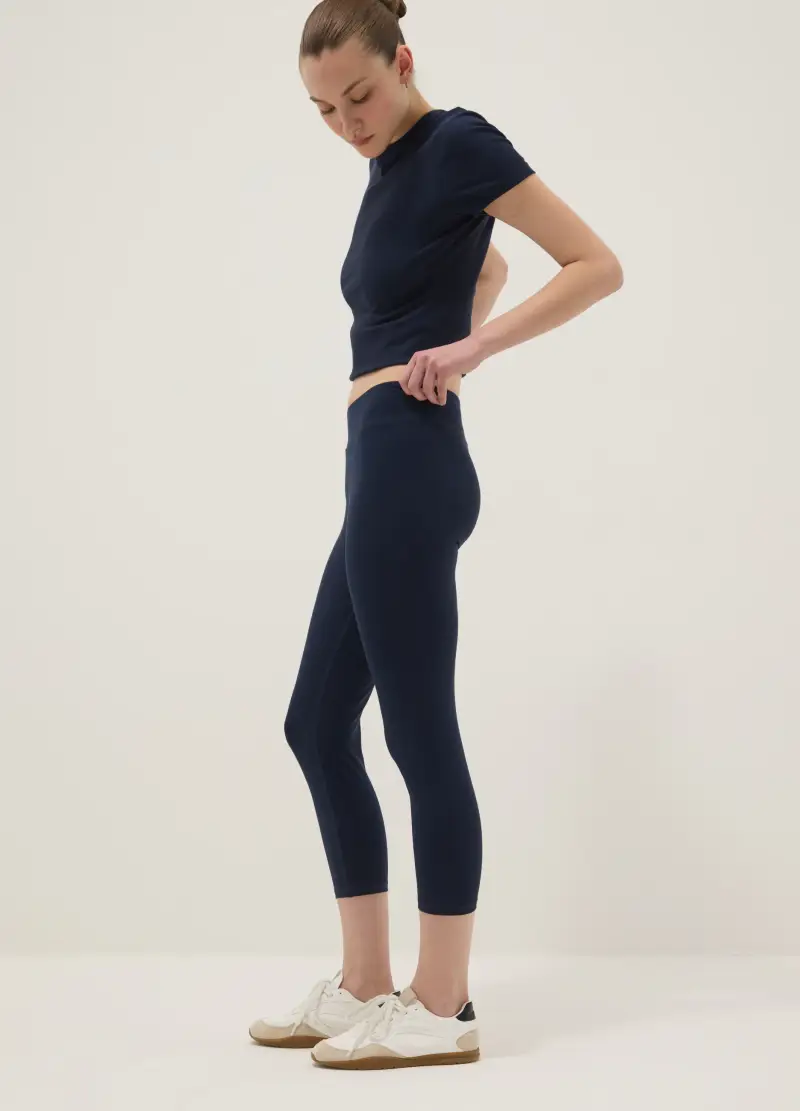 Leggings In Cotone Elasticizzato Blu Skinny Fit, Donna, Blu