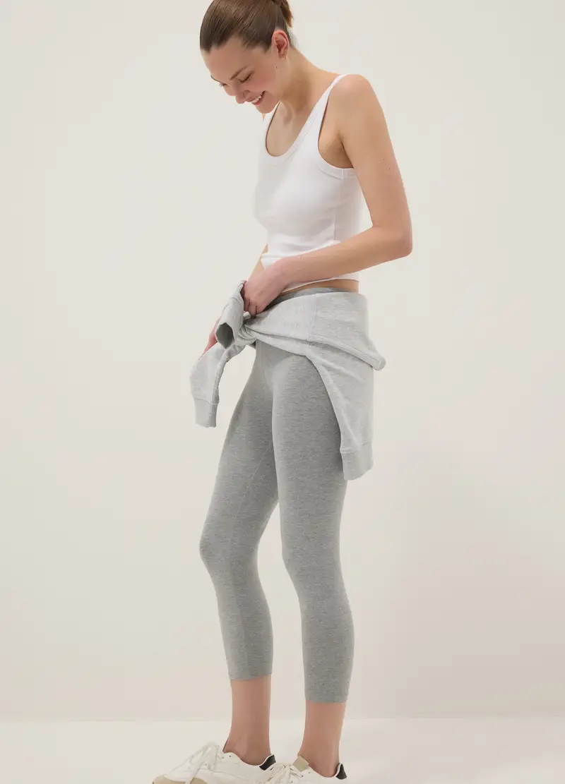 Leggings In Cotone Elasticizzato Grigi Skinny Fit, Donna, Grigio