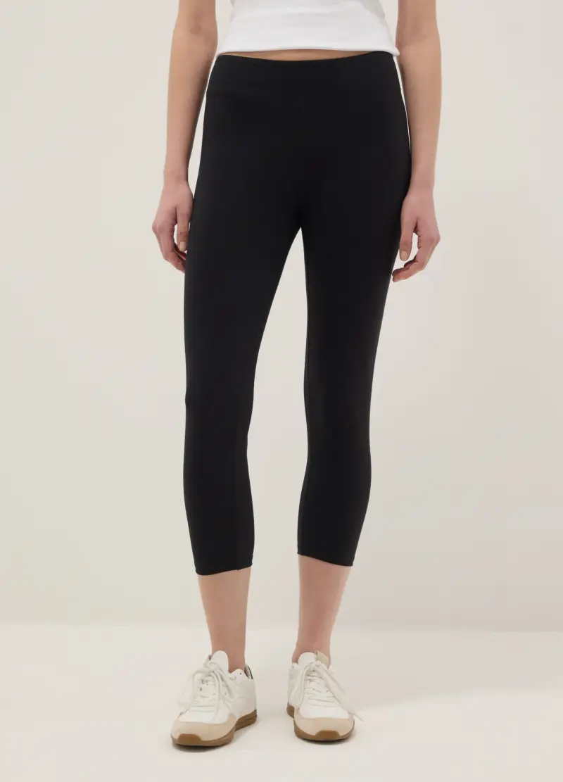 Leggings In Cotone Elasticizzato Nero Skinny Fit, Donna, Nero miniatura 2
