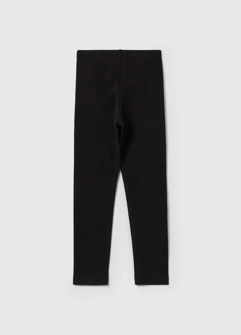 Leggings In Cotone Stretch Con Strass, Bambina, Nero miniatura 2