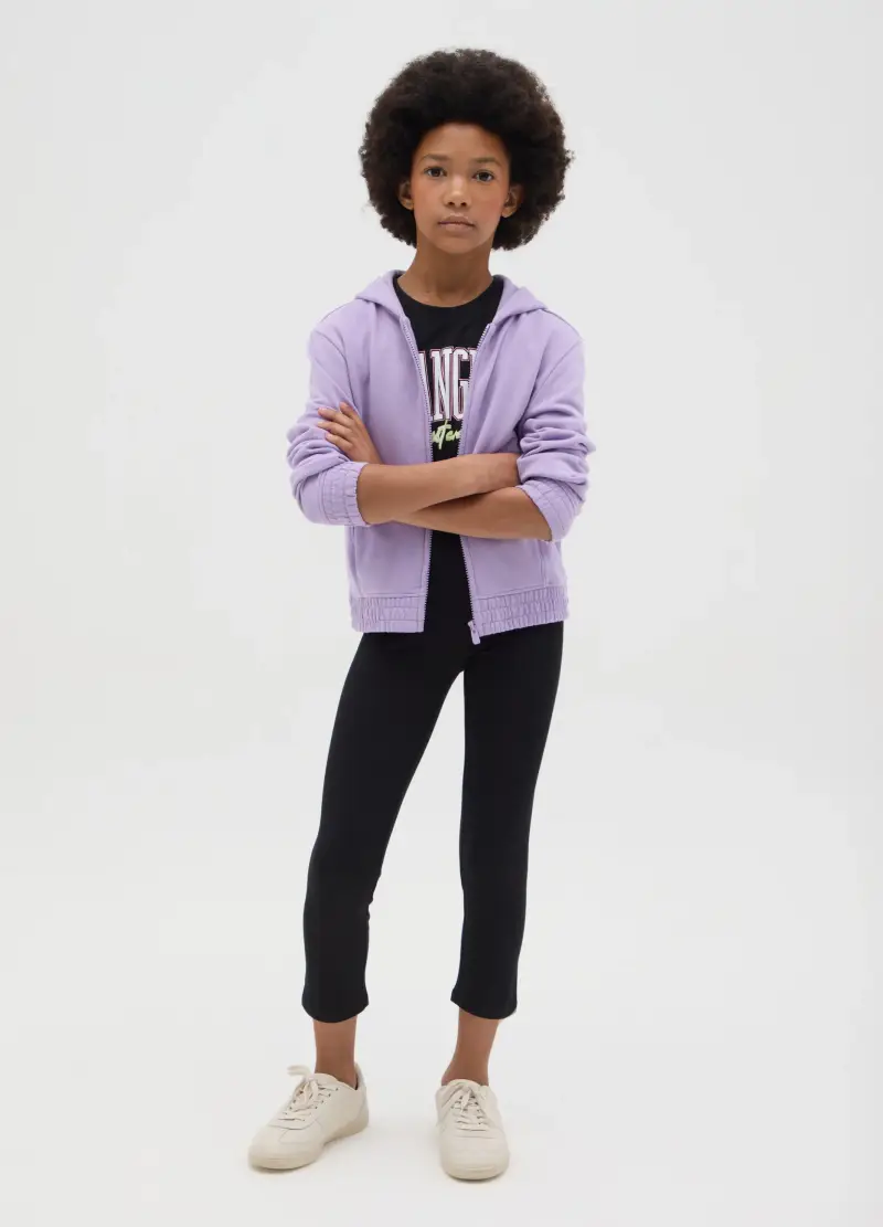 Leggings Neri A Tre Quarti Stretch, Bambina, Nero