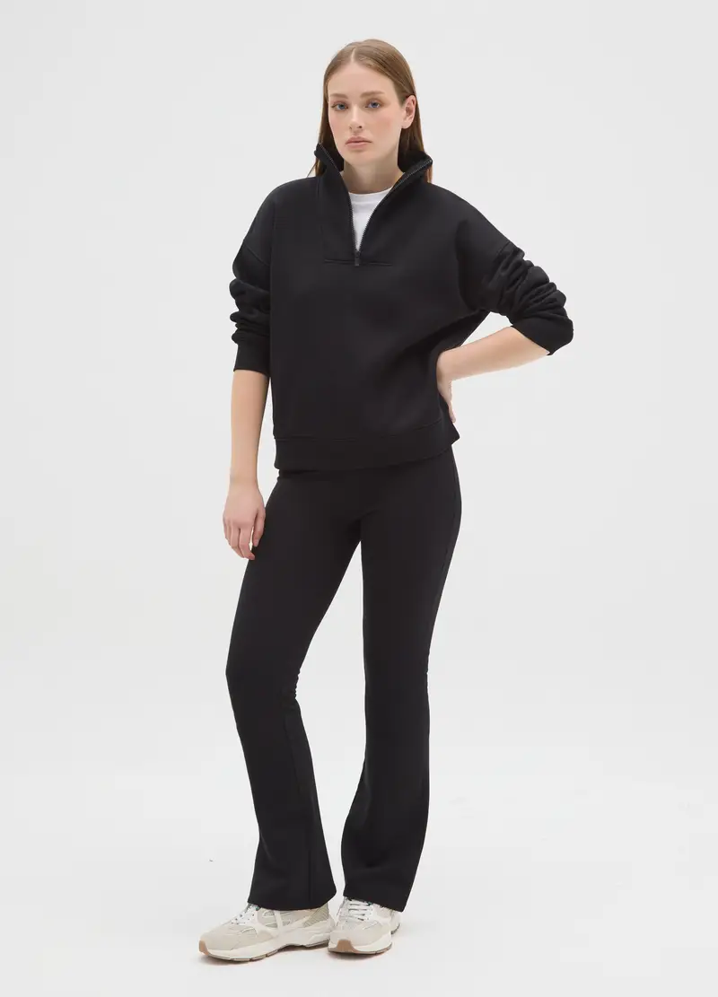 Leggings Neri Elasticizzati Flare, Donna, Nero