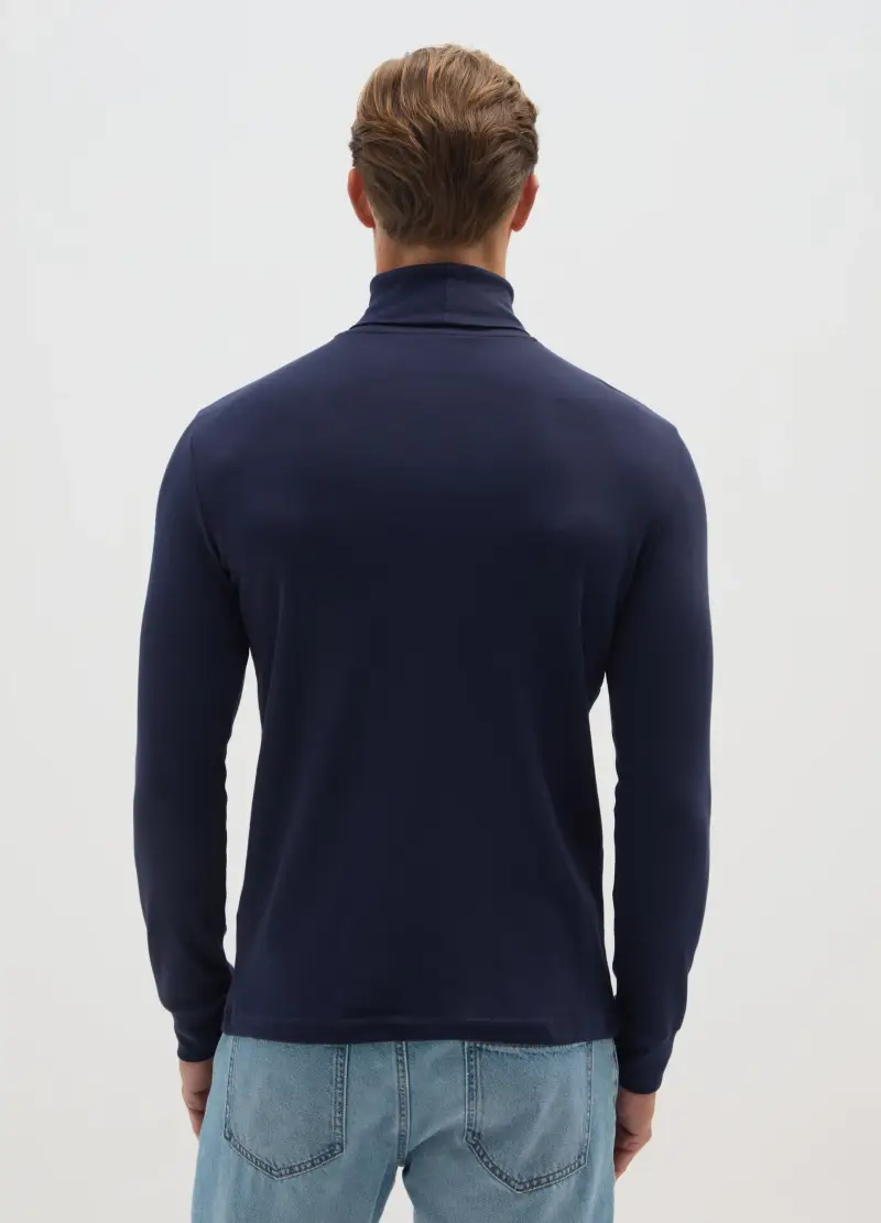 Maglia A Collo Alto Blu In Cotone, Uomo, Blu miniatura 3