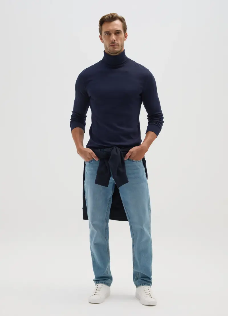 Maglia A Collo Alto Blu In Cotone, Uomo, Blu