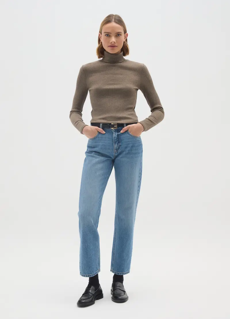 Maglia A Collo Alto Marrone Regular Fit, Donna, Marrone