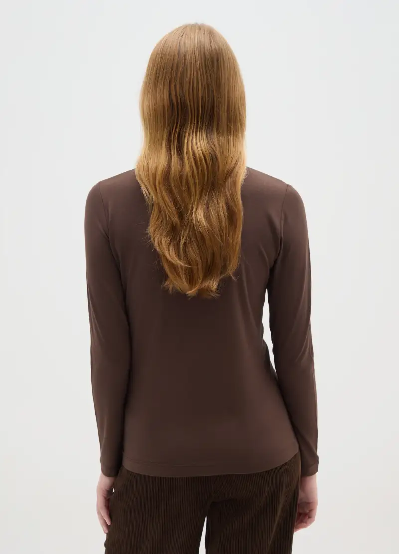 Maglia A Collo Alto Marrone Regular Fit, Donna, Marrone miniatura 3