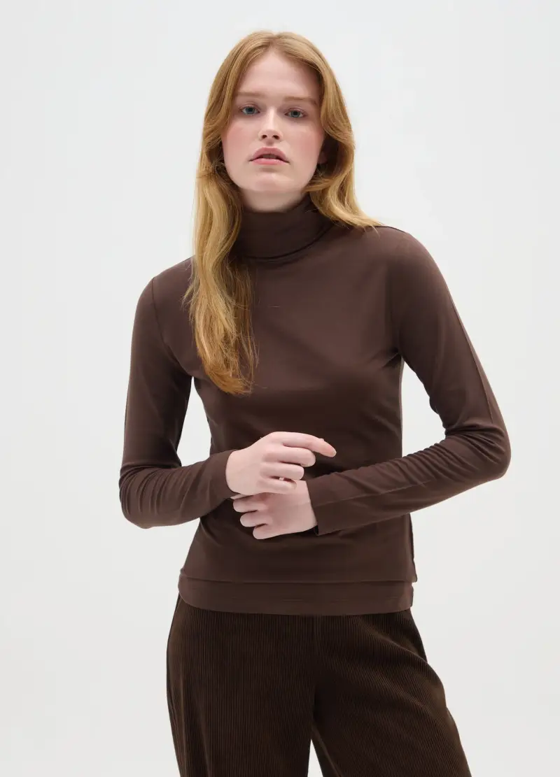 Maglia A Collo Alto Marrone Regular Fit, Donna, Marrone