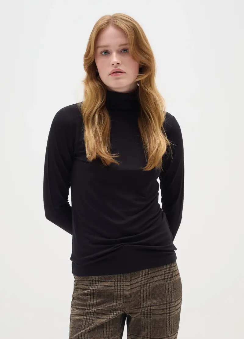 Maglia A Collo Alto Nera Regular Fit, Donna, Nero miniatura 2