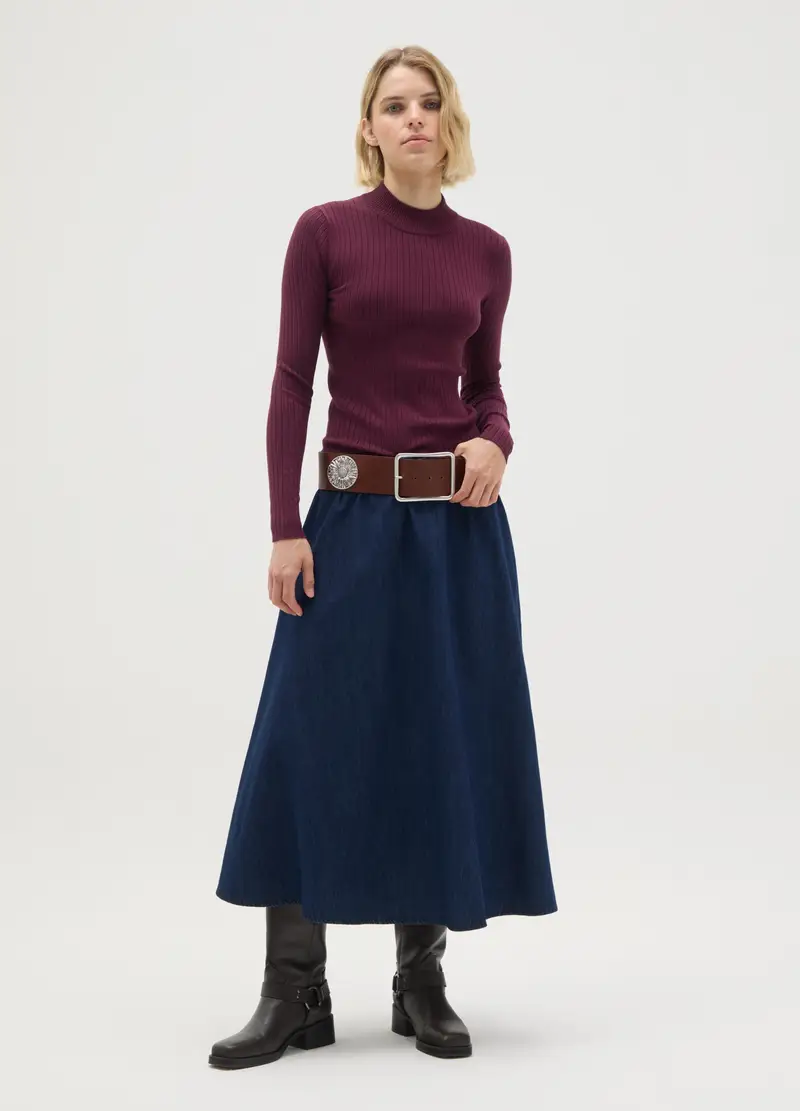 Maglia A Coste Viola Vinaccia A Collo Alto, Donna, Viola