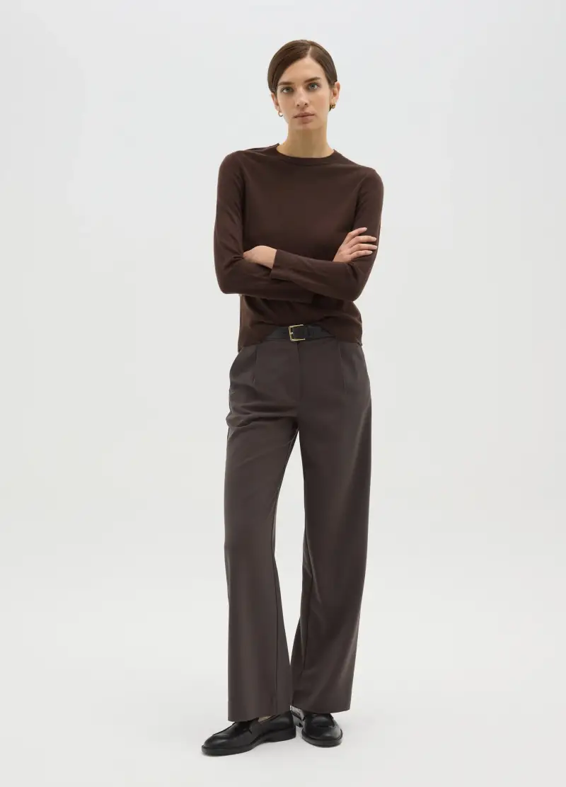 Maglia A Girocollo Marrone Regular Fit, Donna, Marrone