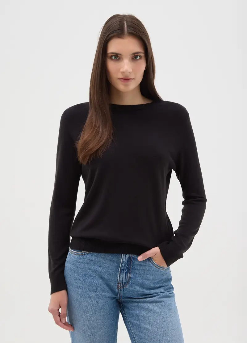 Maglia A Girocollo Nera Regular Fit, Donna, Nero miniatura 2