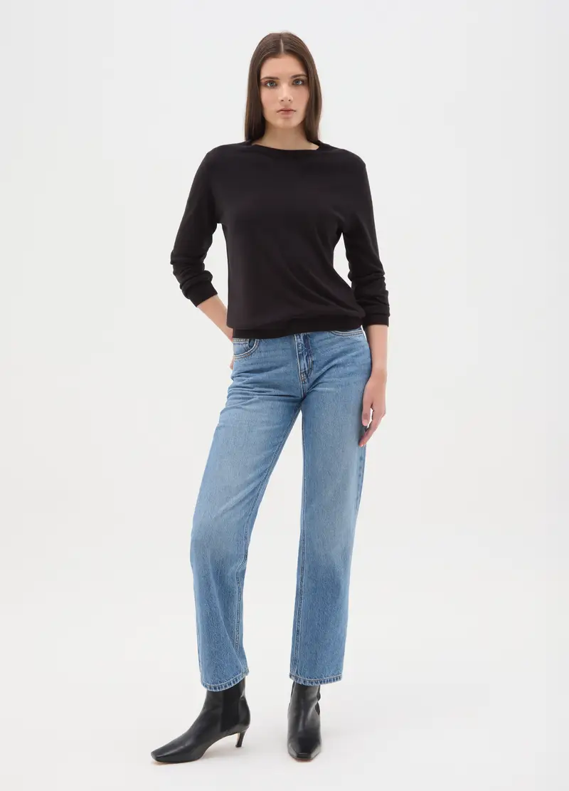 Maglia A Girocollo Nera Regular Fit, Donna, Nero