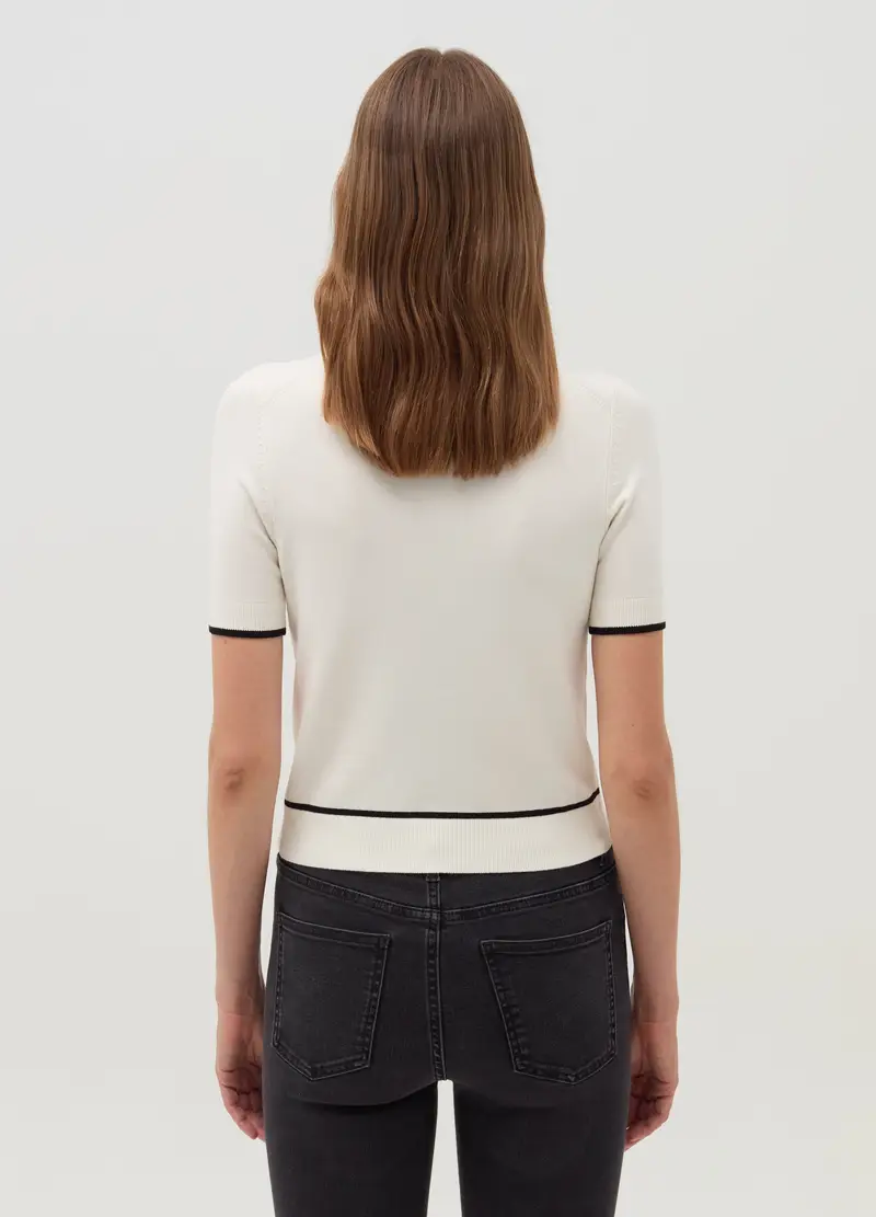 Maglia A Maniche Corte Con Bordi A Contrasto, Donna, Multicolor miniatura 3