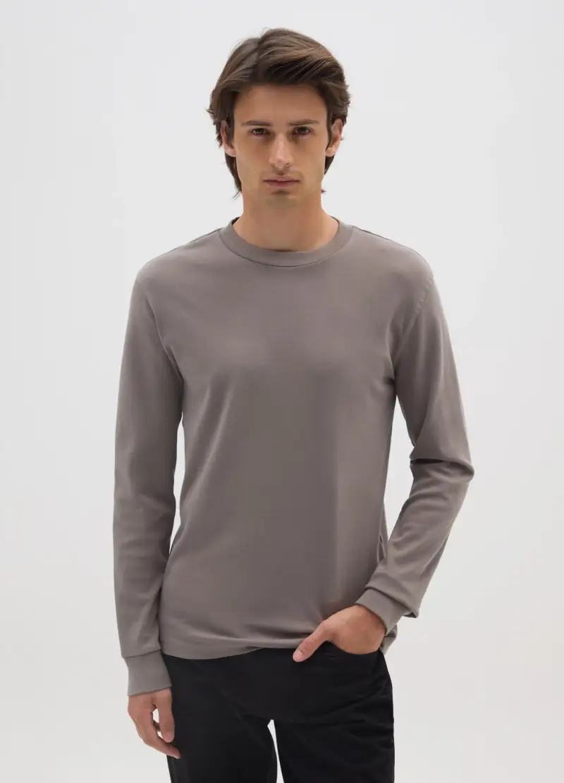 Maglia A Maniche Lunghe Da Ragazzo In Puro Cotone Grigia, Uomo, Grigio