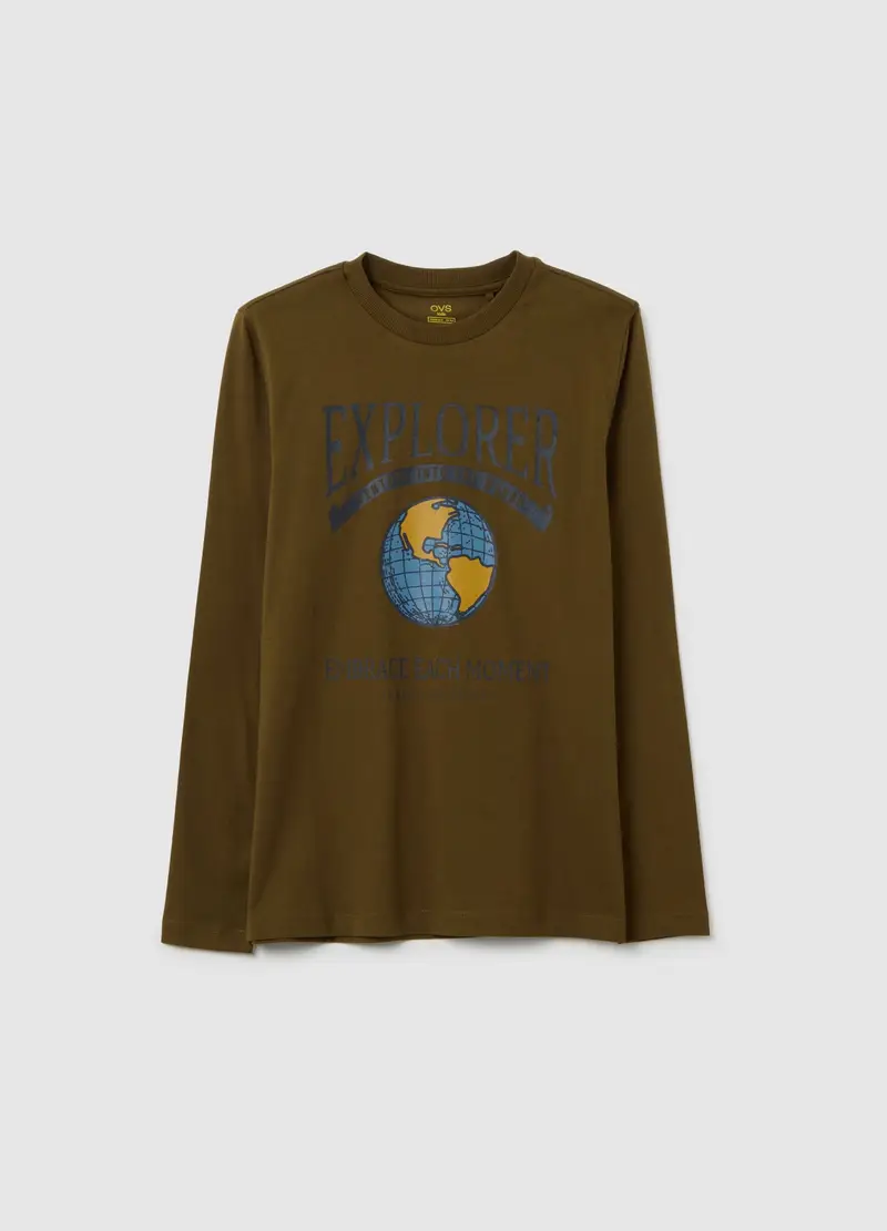 Maglia A Maniche Lunghe Da Ragazzo In Puro Cotone Marrone, Bambino, Marrone