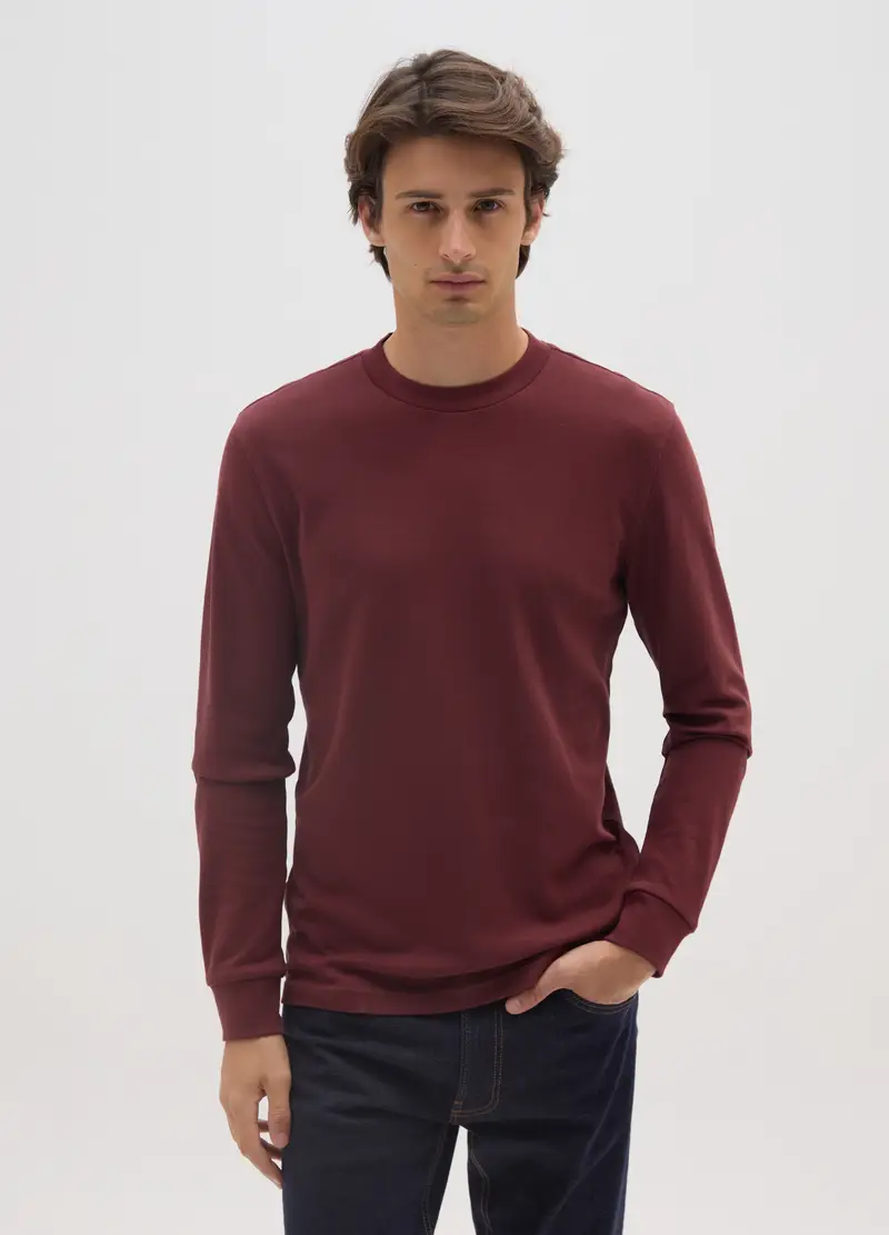 Maglia A Maniche Lunghe Da Ragazzo In Puro Cotone Rosa, Uomo, Rosso