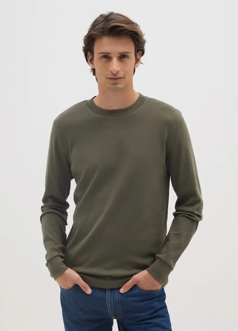 Maglia A Maniche Lunghe Da Ragazzo In Puro Cotone Verde, Uomo, Verde
