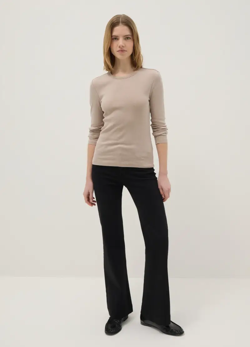 Maglia A Maniche Lunghe In Cotone Elasticizzato Beige Regular Fit, Donna, Beige miniatura 2