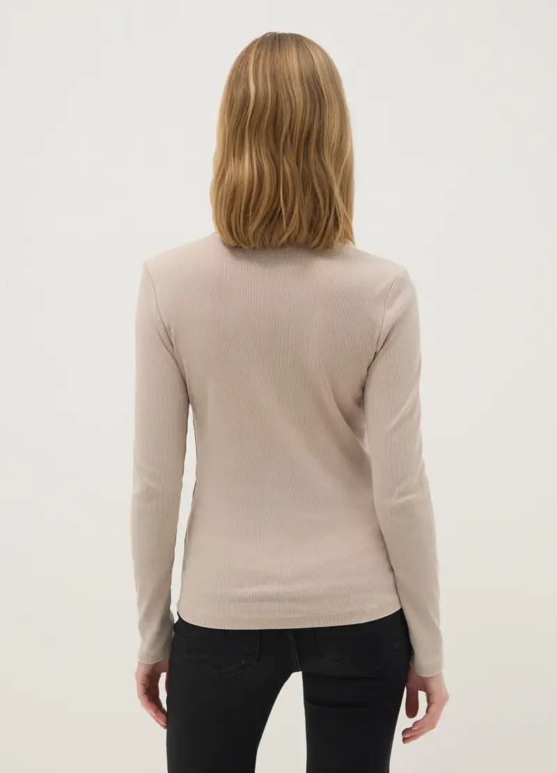 Maglia A Maniche Lunghe In Cotone Elasticizzato Beige Regular Fit, Donna, Beige miniatura 3