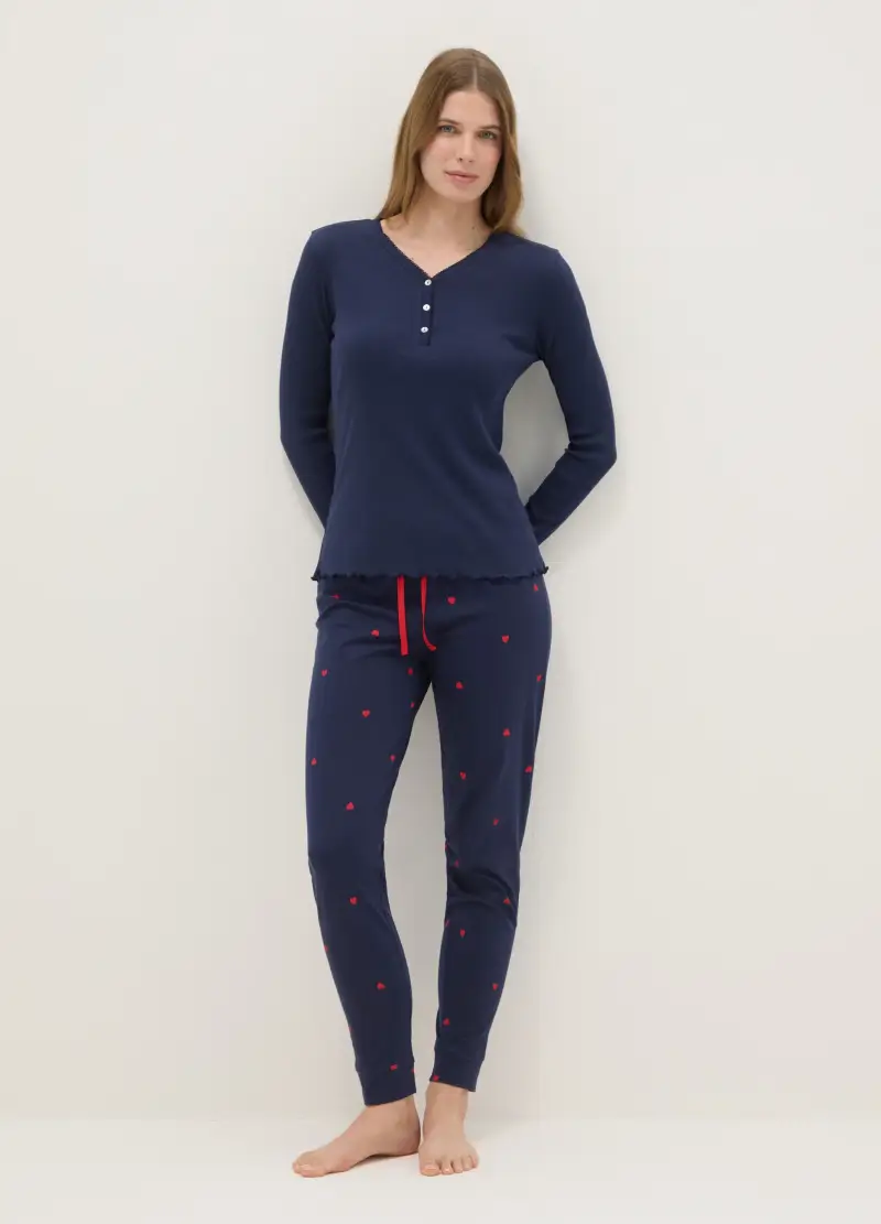 Maglia A Maniche Lunghe In Puro Cotone Blu Regular Fit Con Collo Serafino, Donna, Blu miniatura 2