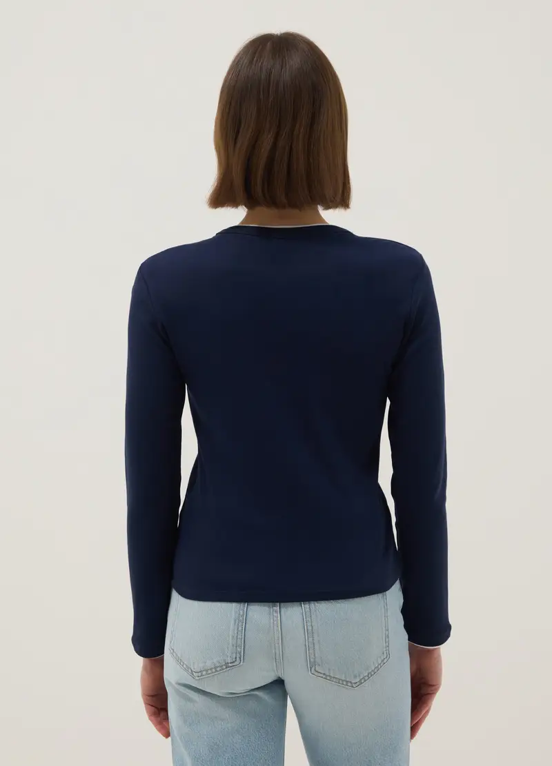 Maglia A Maniche Lunghe In Puro Cotone Blu Regular Fit, Donna, Blu miniatura 3