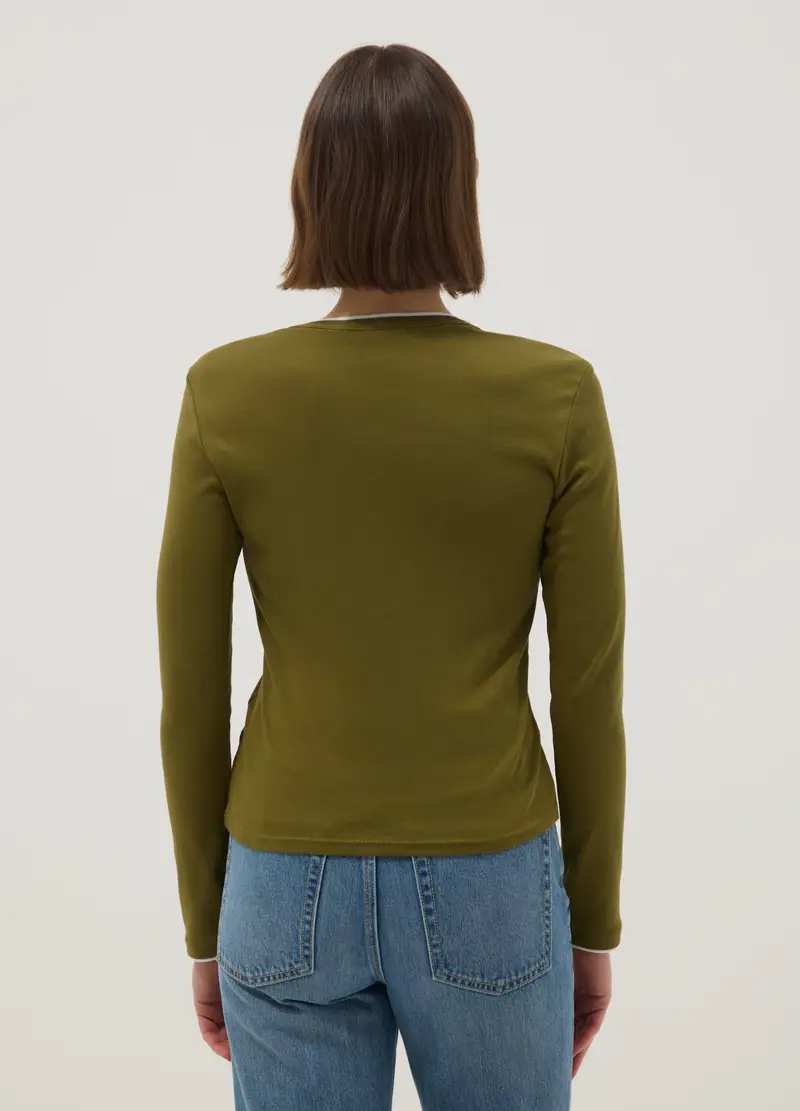 Maglia A Maniche Lunghe In Puro Cotone Verde Regular Fit, Donna, Verde miniatura 2