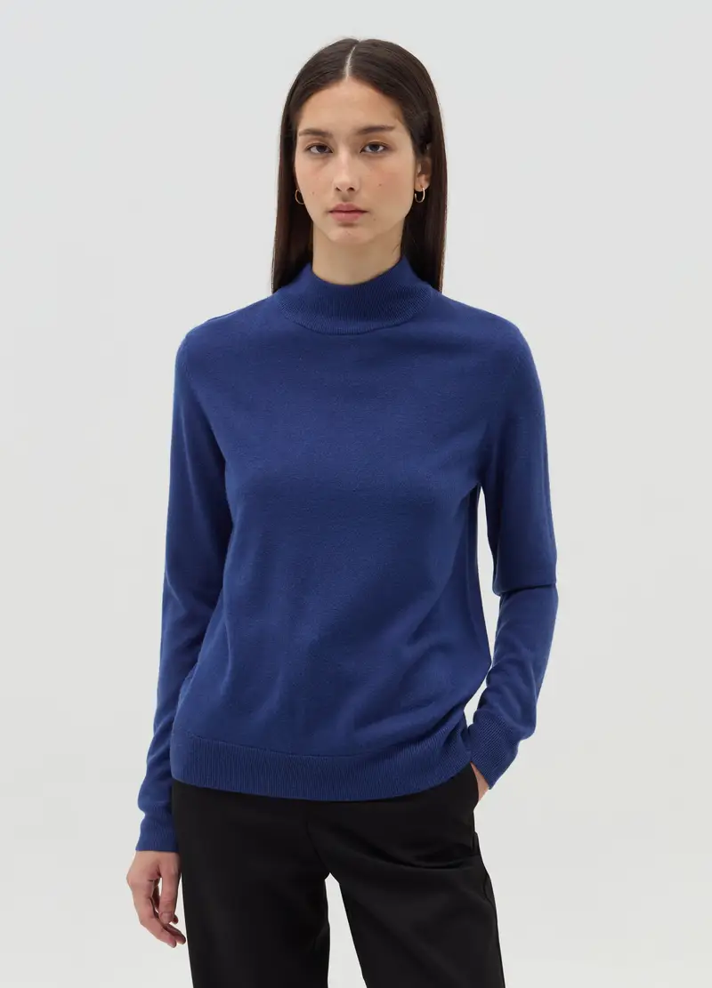 , Maglia A Maniche Lunghe Mock Neck, Donna, Blu miniatura 2