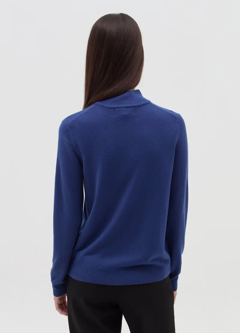 , Maglia A Maniche Lunghe Mock Neck, Donna, Blu miniatura 3