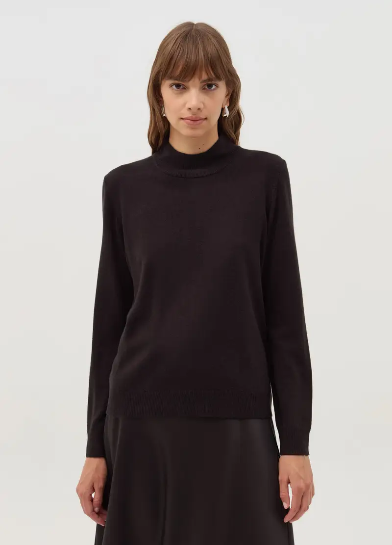 Maglia A Maniche Lunghe Mock Neck, Donna, Nero miniatura 2