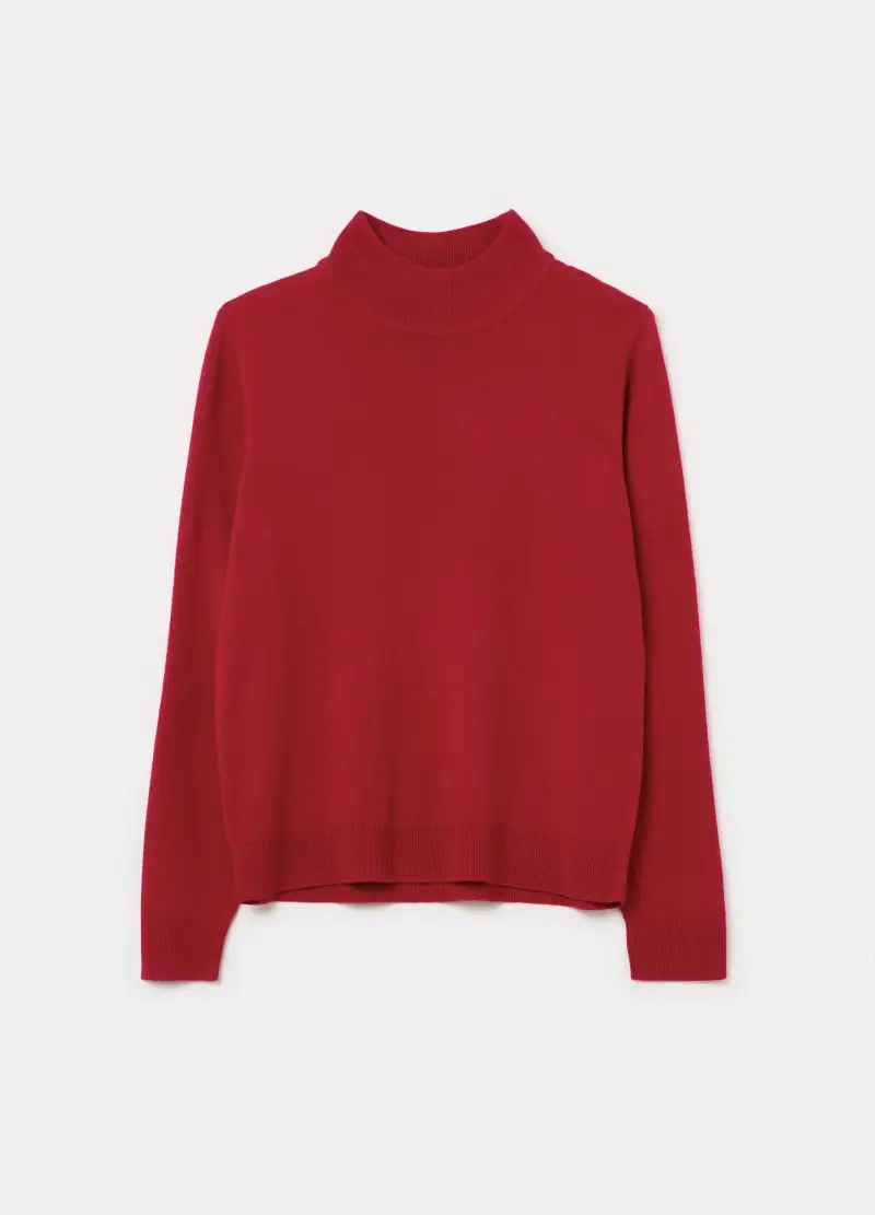 Maglia A Maniche Lunghe Mock Neck, Donna, Rosso miniatura 2