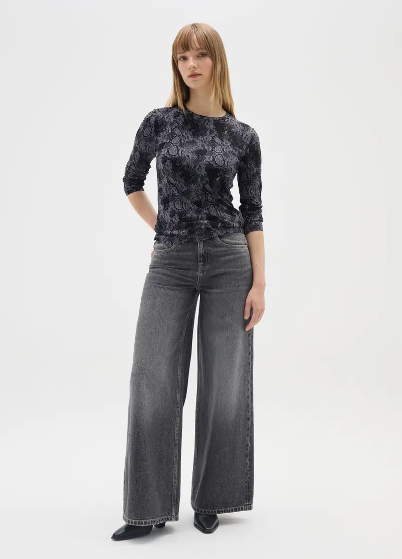 Maglia A Maniche Lunghe Nero Con Stampa Serpente, Donna, Nero miniatura 2