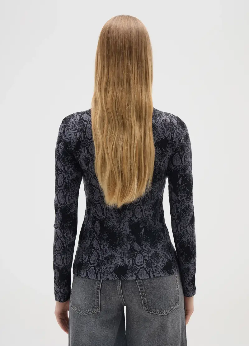 Maglia A Maniche Lunghe Nero Con Stampa Serpente, Donna, Nero miniatura 3