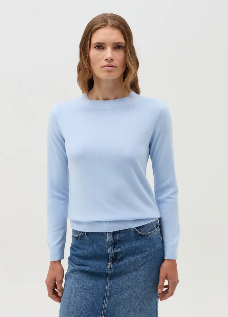 Maglia A Maniche Lunghe Tinta Unita, Donna, Azzurro miniatura 2