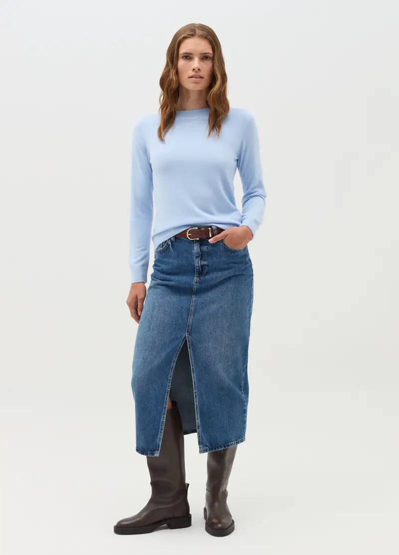 Maglia A Maniche Lunghe Tinta Unita, Donna, Azzurro