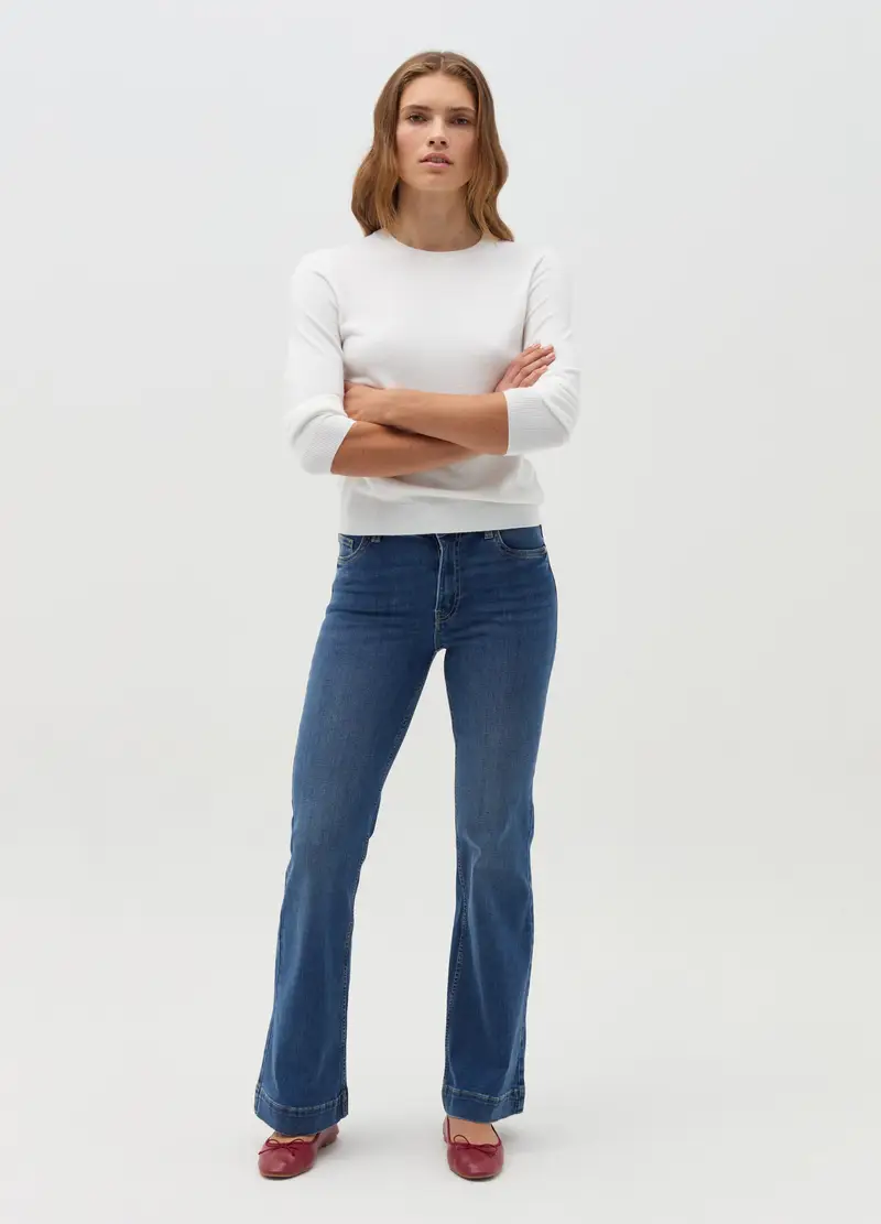 Maglia A Maniche Lunghe Tinta Unita, Donna, Bianco miniatura 2