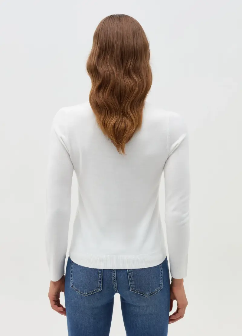 Maglia A Maniche Lunghe Tinta Unita, Donna, Bianco miniatura 3