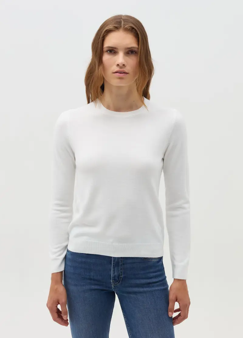 Maglia A Maniche Lunghe Tinta Unita, Donna, Bianco