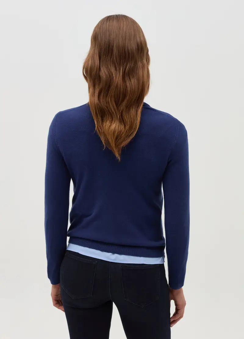 Maglia A Maniche Lunghe Tinta Unita, Donna, Blu miniatura 3