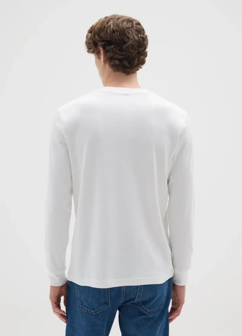 Maglia Bianca A Maniche Lunghe In Cotone, Uomo, Bianco miniatura 3