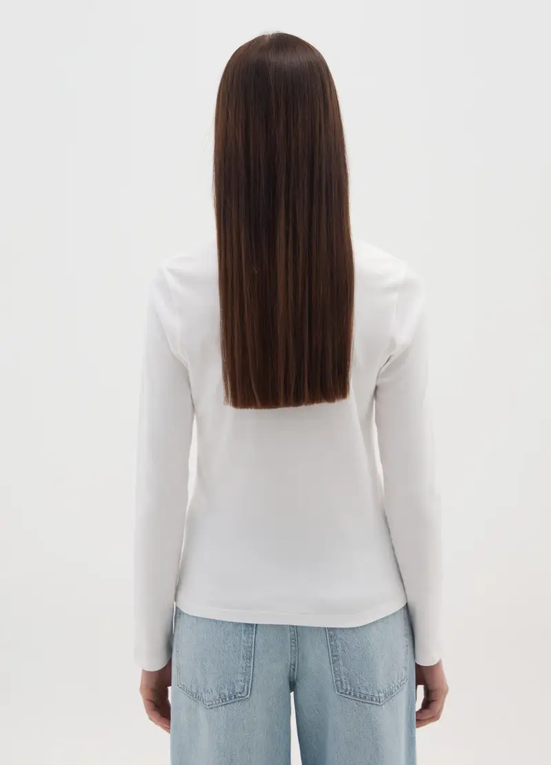 Maglia Bianca A Maniche Lunghe In Puro Cotone Regular Fit Con Strass, Donna, Bianco miniatura 3