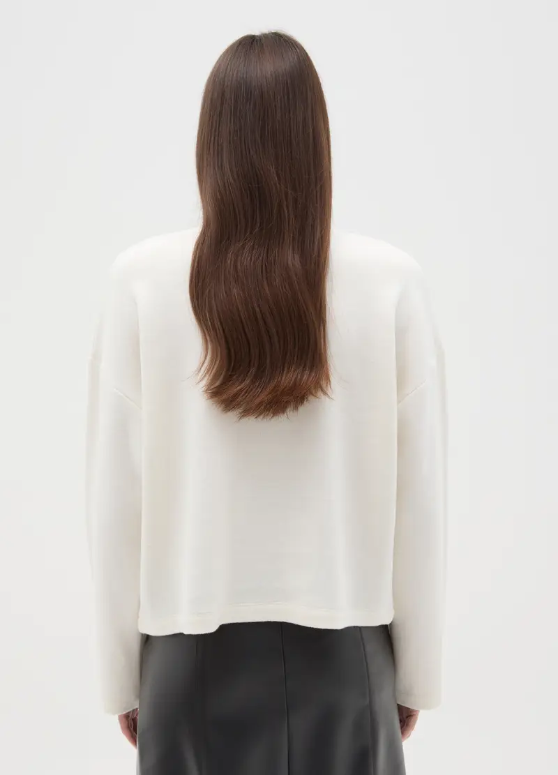 Maglia Bianca In Misto Cotone Regular Fit Con Collo Decorato, Donna, Bianco miniatura 3