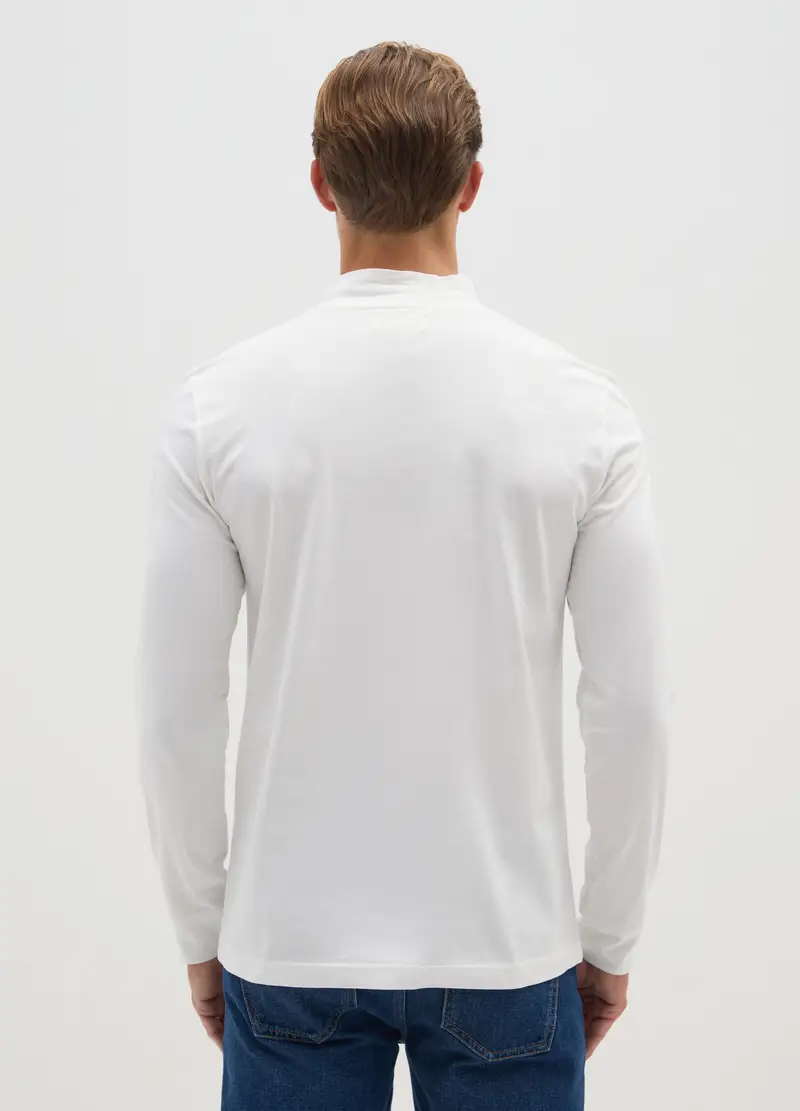 Maglia Bianca In Puro Cotone Italiano Regular Fit, Uomo, Bianco miniatura 3