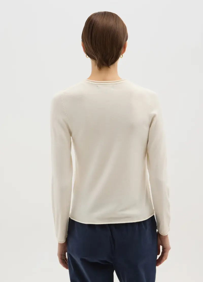 Maglia Bianca Regular Fit Con Girocollo, Donna, Bianco miniatura 3