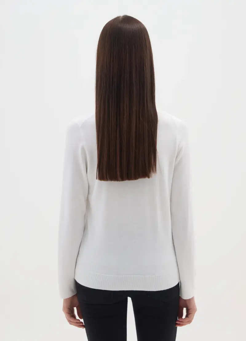 Maglia Bianca Regular Fit Con Scollo Rotondo, Donna, Bianco miniatura 3